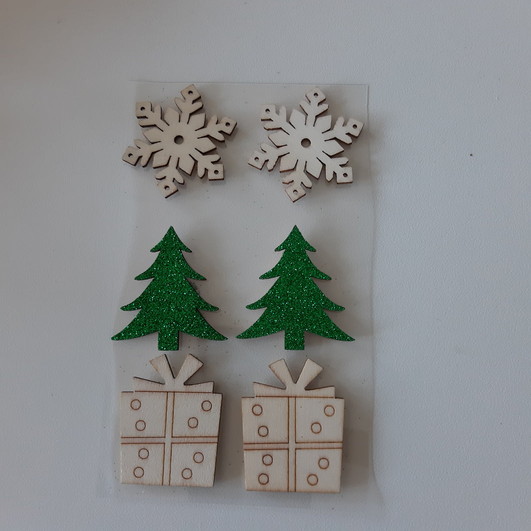 ShokART Christmas Wooden Embellishments - 6 Pieces - 2 options