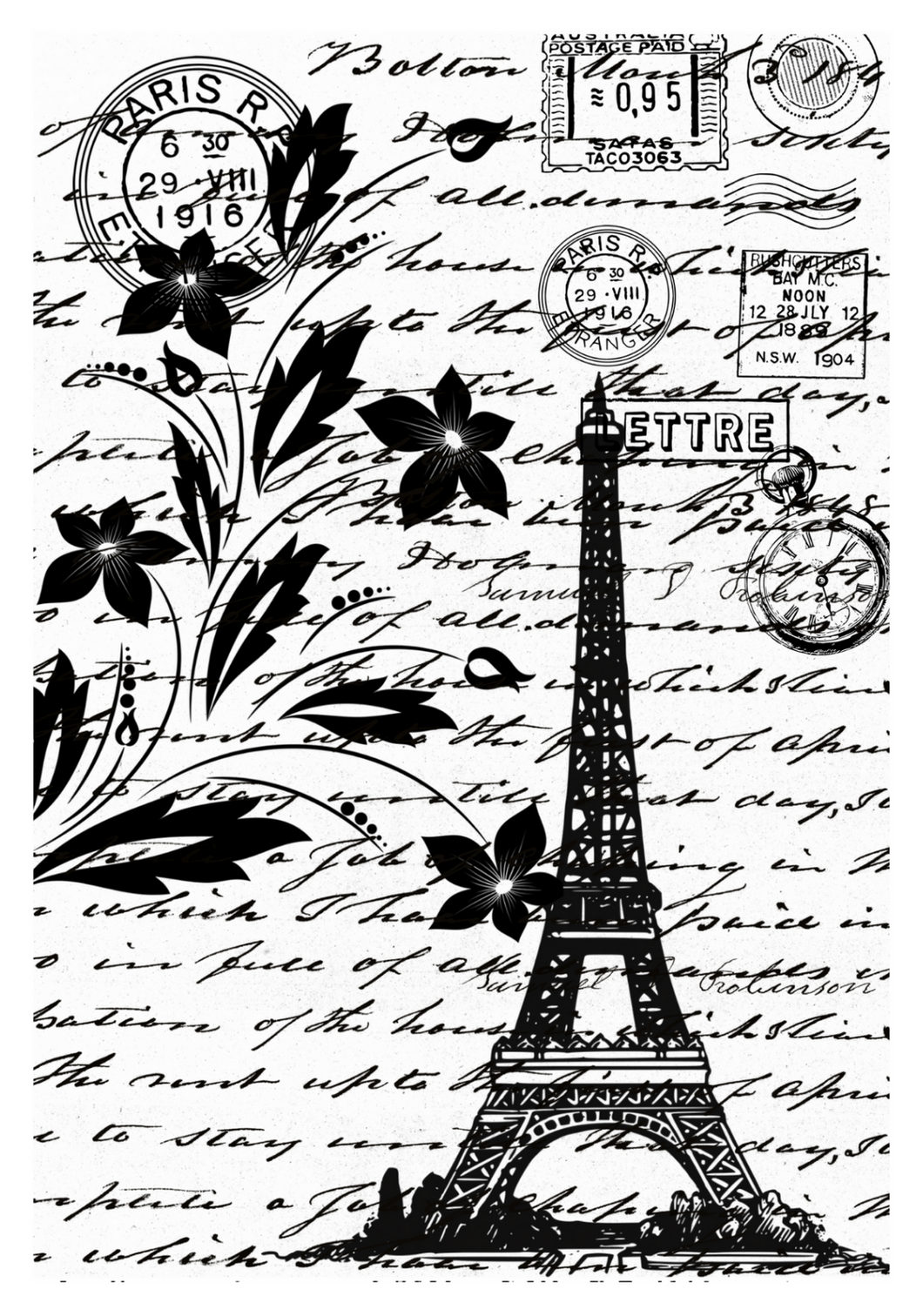 ShokART- Rustic Paris A6 Stamp- DA0085