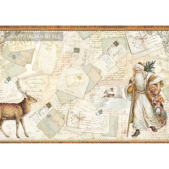 Stamperia 48x33cm Decoupage Rice Paper -Santa Postcards DFS361