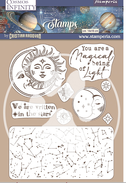 Stamperia HD Natural Rubber Stamp cm 14x18 - Cosmos Infinity Sun & Moon- WTKCC217