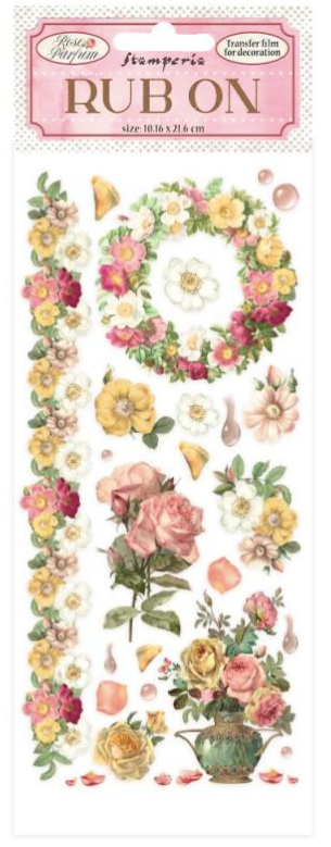 Stamperia Rub-On 10.6cm x 21.6cm Rose Parfum Flowers & Garland- DFLRB15