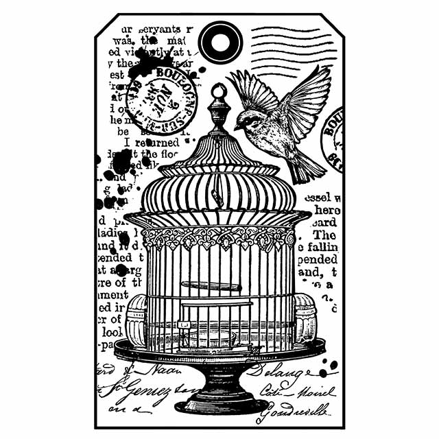 Stamperia Natural Rubber Stamps 7x11cm - Mixed Media Bird Cage Tag - WTKCC146