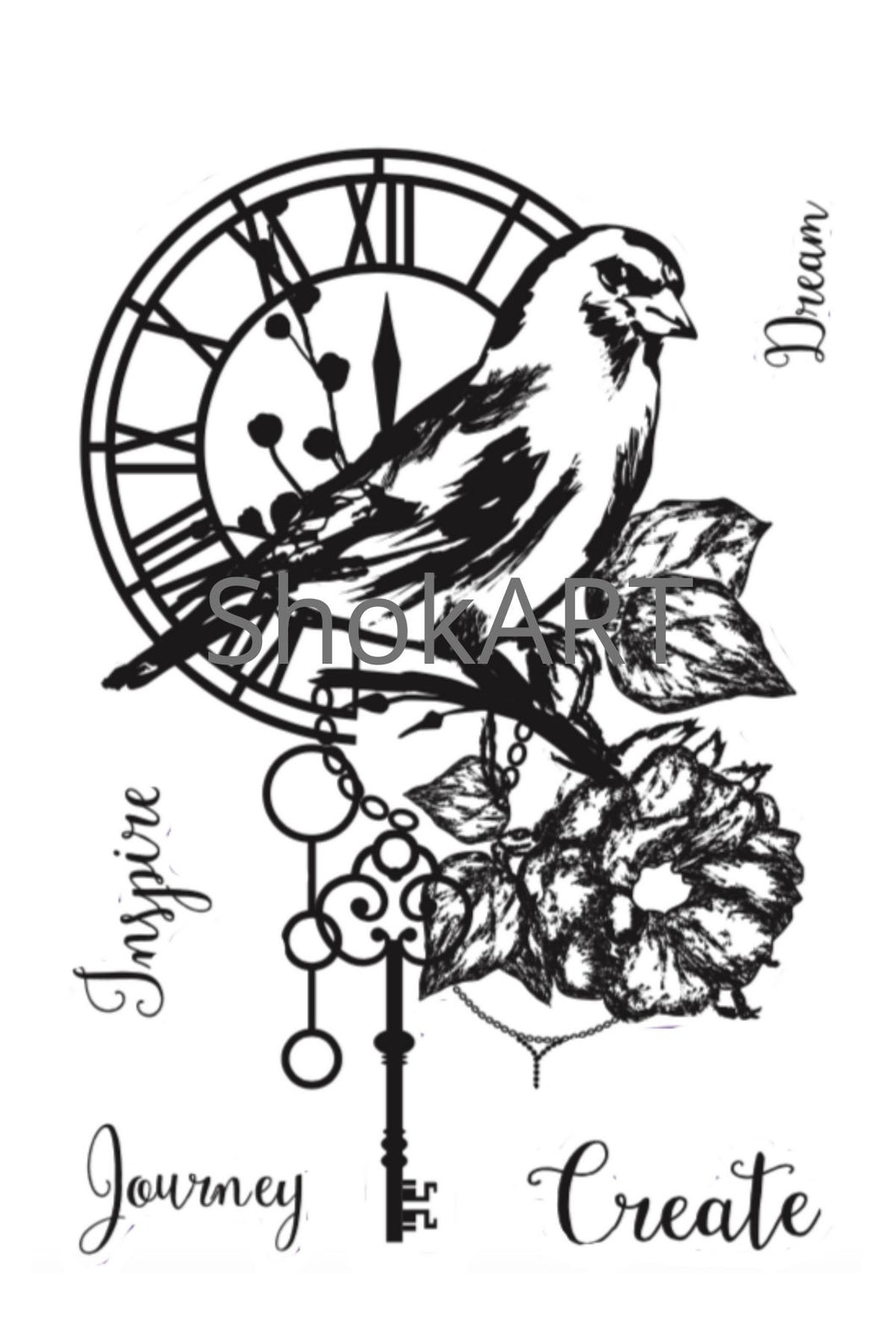 ShokART- Floral Bird A6 Stamp- DA0075