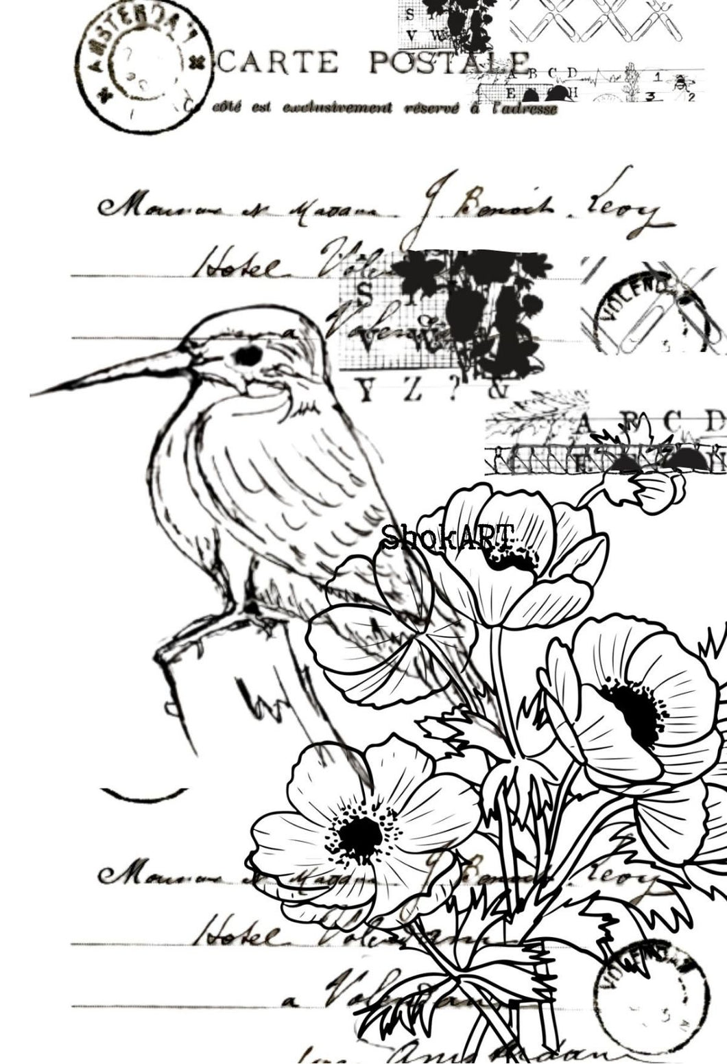 ShokART- Vintage Kingfisher A6 Stamp - DA0093
