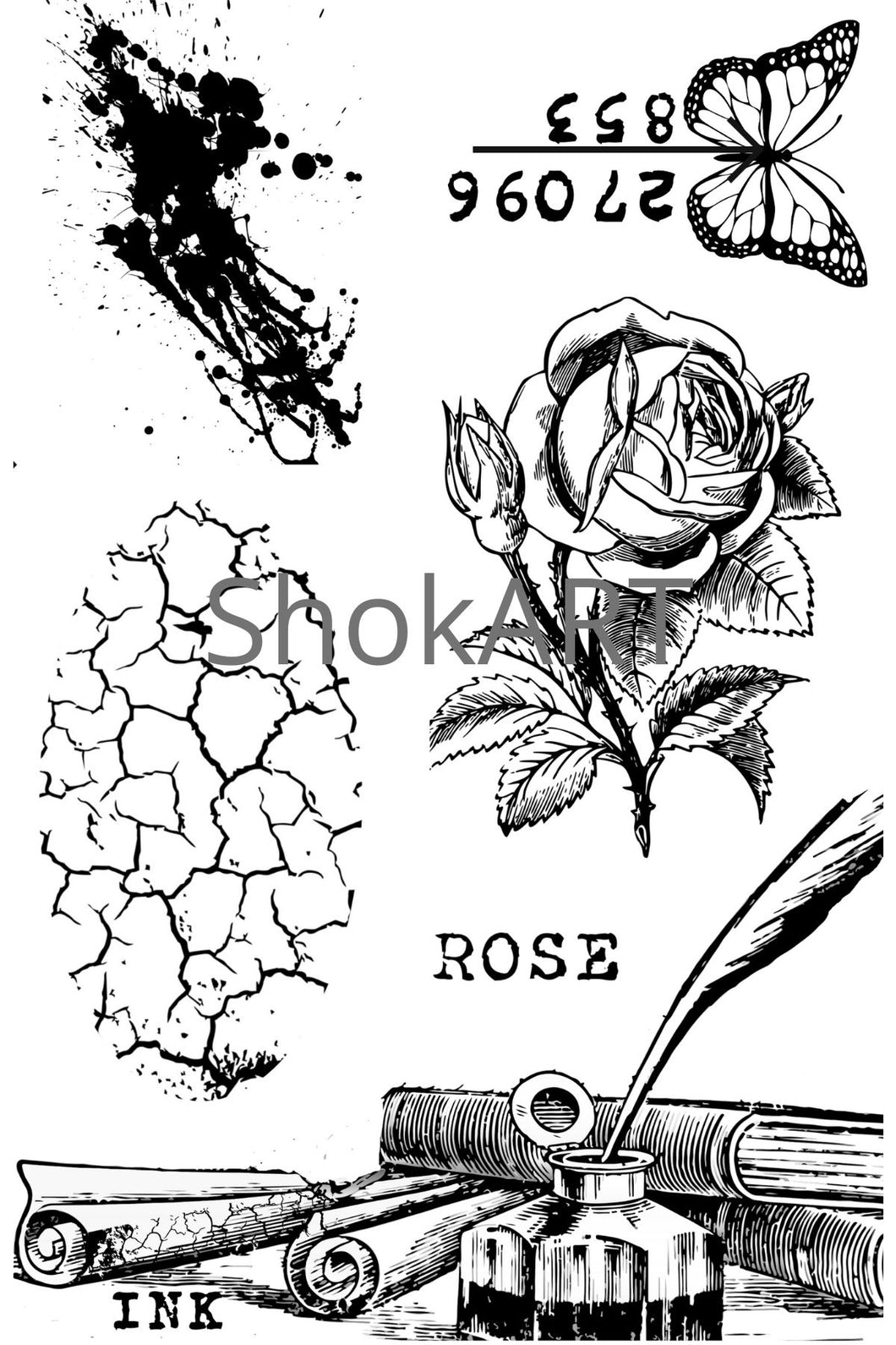 ShokART- Crackle Rose A6 Stamp- DA0081