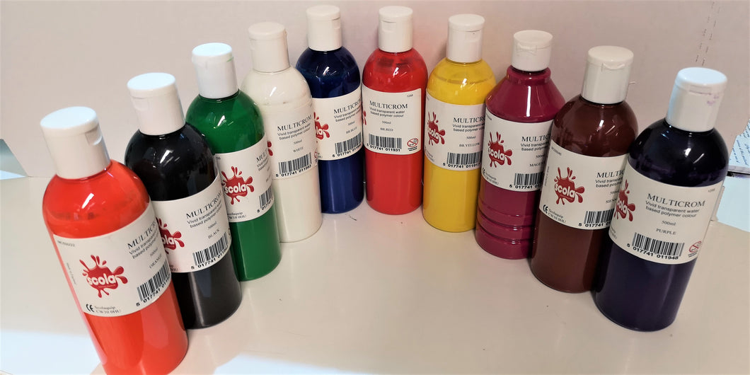 Multicrom 'scola' 500ml transparent water based polymer coloured paints