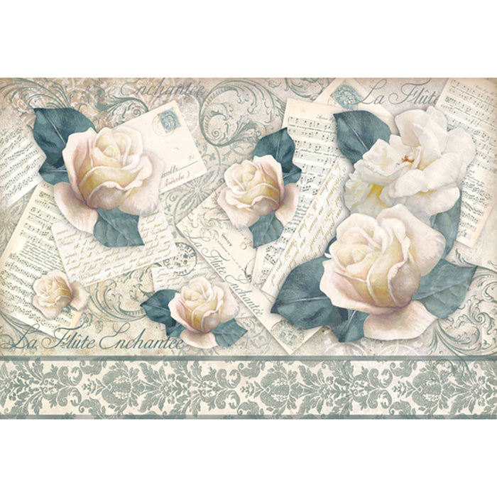 NEW Stamperia 48x33cm Decoupage Rice Paper - Musical roses - DaliART
