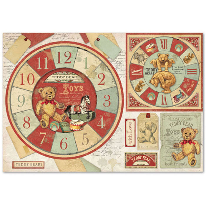 Stamperia 48x33cm Decoupage Rice Paper -Teddy Bear Clock - DFS359