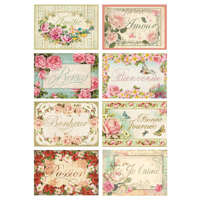 Stamperia A4 Decoupage Rice Paper - Tags with Words- DFSA4073