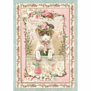 NEW Stamperia A4 Decoupage Rice Paper - Christmas Kitten - DaliART
