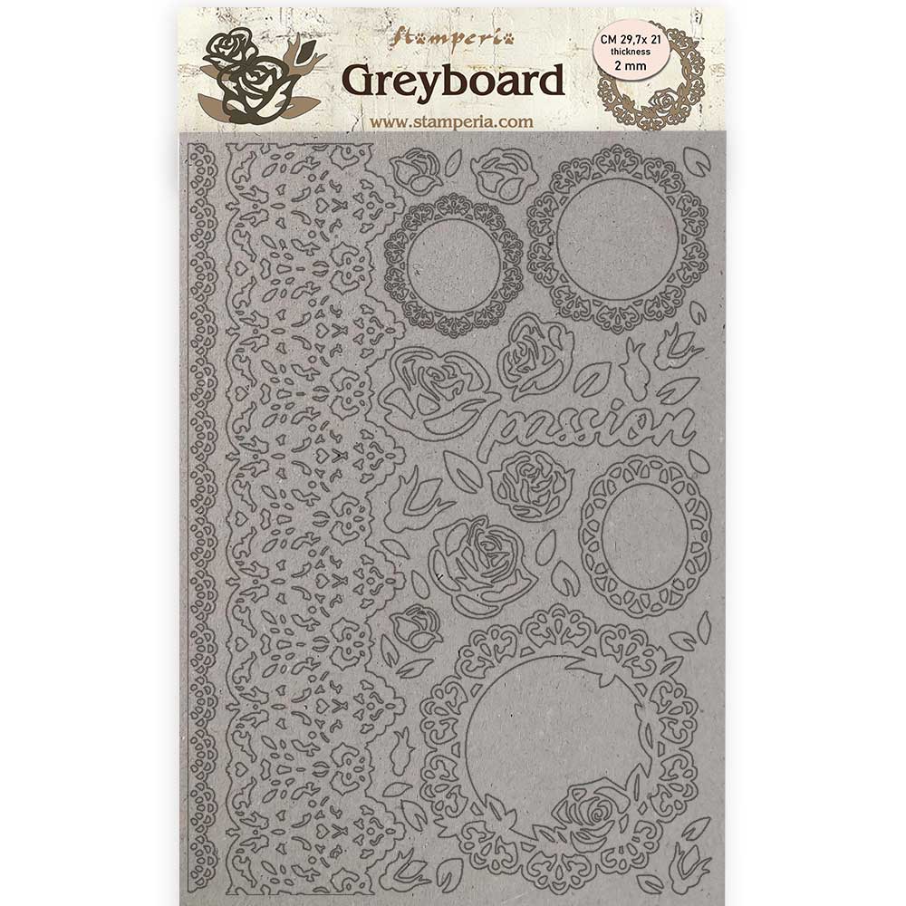 Stamperia Greyboard A4/1 mm -Passion Lace & Roses - KLSPDA424