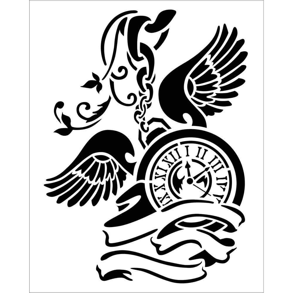 Stamperia Stencil - Thick Stencil -20 x25cm Clock with Wings