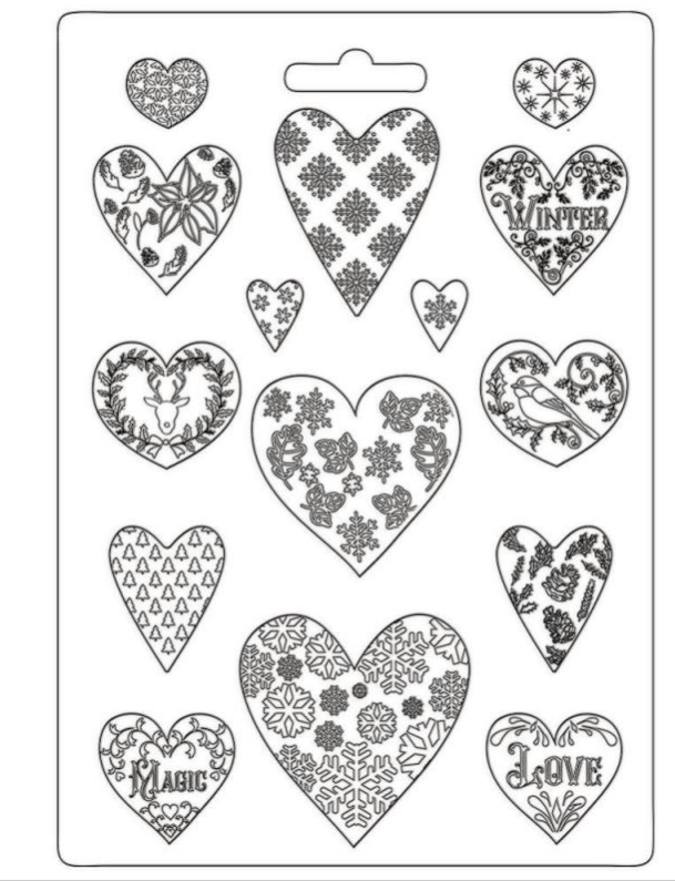 Stamperia A4 Moulds - Christmas Patchwork Hearts- K3PTA4501