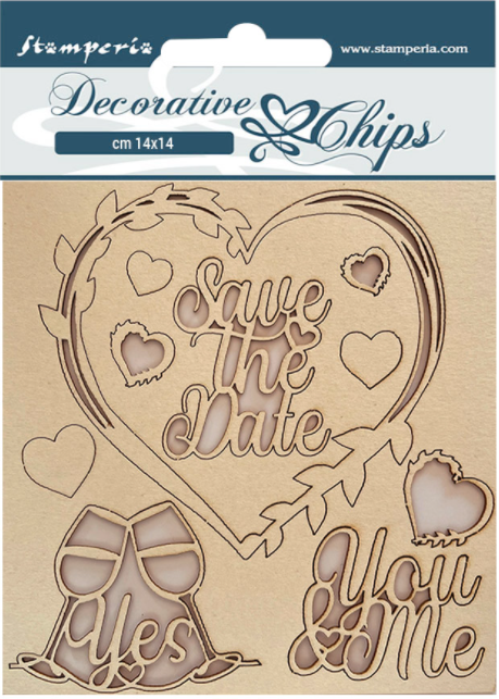 Stamperia Decorative chips 14cm x 14cm You & Me Save the Date - SCB136