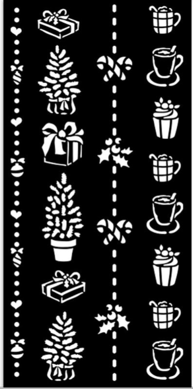Stamperia Stencil -Christmas border gift and cups  -12 x25cm  - KSTDL70