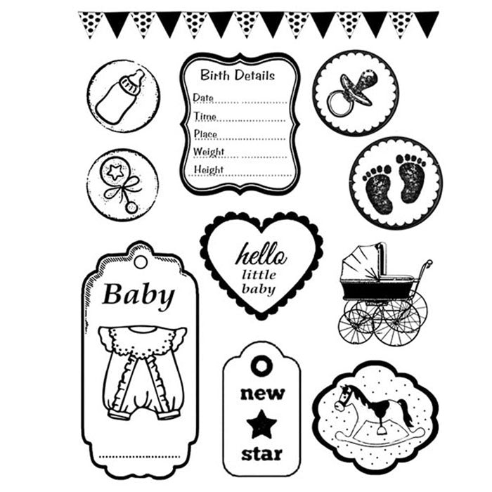 Stamperia Natural Rubber Stamps 14 by 18cm - New Baby WTKCC23